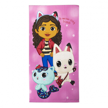 Imbracaminte si incaltaminte copii - Prosop din poliester Gabby's Dollhouse friends,140x70cm