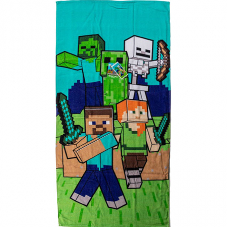 Prosoape si halate de baie copii - Prosop plaja din bumbac Minecraft 70x140 cm
