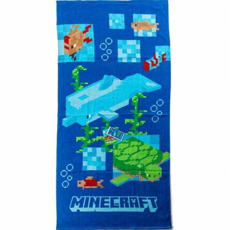 Prosoape si halate de baie copii - Prosop plaja din bumbac Minecraft Aquatic 70x140 cm
