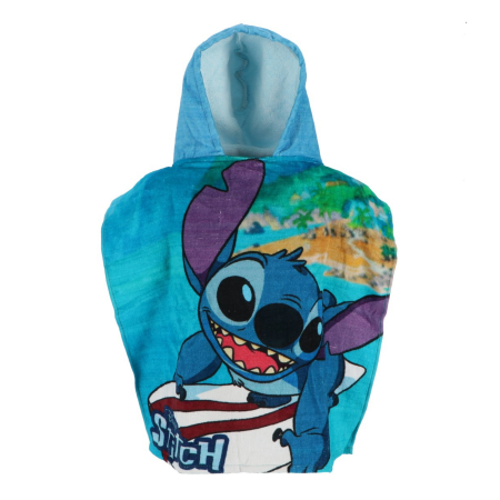 Prosoape si halate de baie copii - Prosop poncho bumbac, Lilo & Stitch Surf 55x110 cm