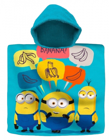 Prosoape si halate de baie copii - Prosop poncho bumbac, Minions , 60x120 cm