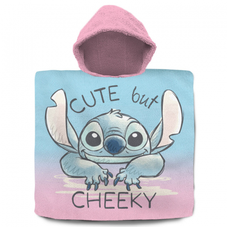 Prosoape si halate de baie copii - Prosop poncho bumbac, Stitch Cheeky, 60x120 cm