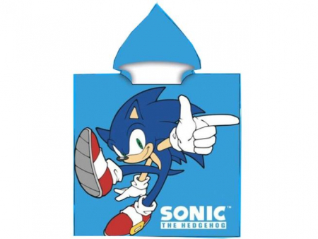 Prosoape si halate de baie copii - Prosop poncho cu gluga Sonic The Hedgehog, 110x55 cm