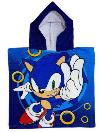 Prosoape si halate de baie copii - Prosop poncho de plaja pentru copii cu uscare rapida, ultra moale, Sonic Ariciul - 50x100cm