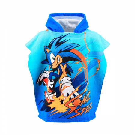 Prosoape si halate de baie copii - Prosop poncho fast dry Sonic the Hedgehog Speed, 55x110 cm