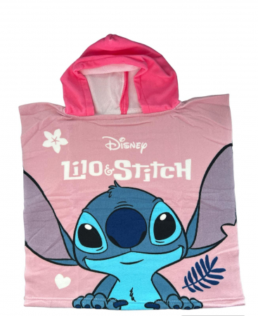 Prosoape si halate de baie copii - Prosop poncho microfibra, fete, Lilo & Stitch, 50 x 100 cm