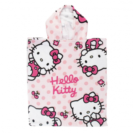 Prosoape si halate de baie copii - Prosop poncho microfibra Hello Kitty 50x115 cm