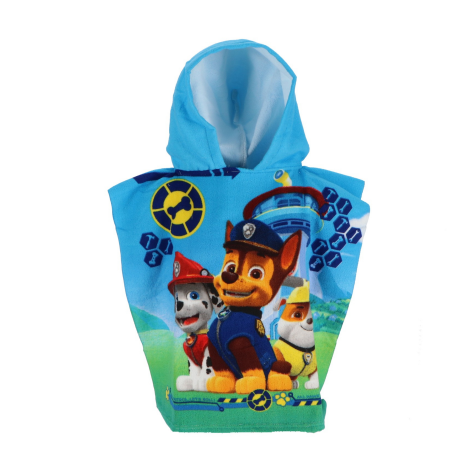 Prosoape si halate de baie copii - Prosop poncho microfibra Paw Patrol The Team 50x100 cm