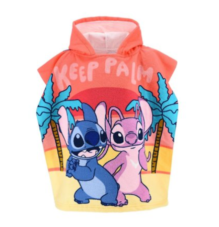 Prosoape si halate de baie copii - Prosop poncho plaja din microfibra Lilo & Stitch Keep Palm 55x110 cm