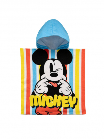 Prosoape si halate de baie copii - Prosop poncho poliester, Mickey Mouse Smile, 55x110 cm