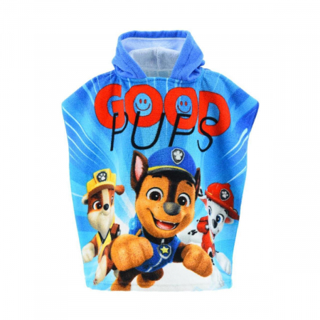 Prosoape si halate de baie copii - Prosop poncho poliester uscare rapida, Paw Patrol Good Pups 55x110 cm