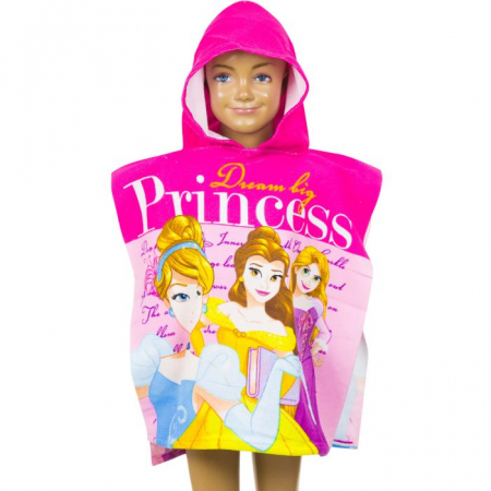 Prosoape si halate de baie copii - Prosop poncho poliester uscare rapida, Printesele Disney, 50x100 cm