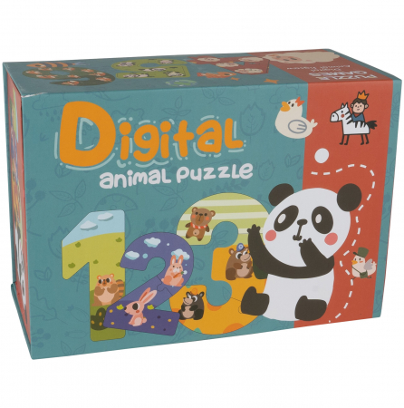Jocuri si jucarii - Puzzle cu numere din lemn Animale, 56 piese