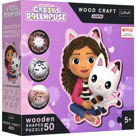 Joaca si timp liber - Puzzle din lemn Gabby's Dollhouse Kitty, 50 piese