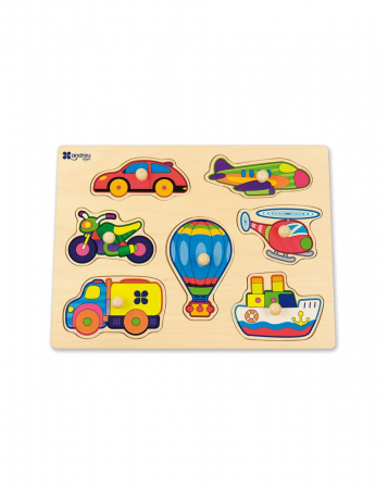 Puzzle-uri pentru copii - Puzzle din lemn incastru mijloace de transport, 7 piese