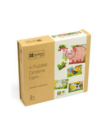 Puzzle-uri pentru copii - Puzzle din lemn Ferma - 4 puzzle-uri tip diorama