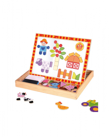 Puzzle-uri pentru copii - Cutie cu puzzle piese magnetice si tabla de scris, Ferma