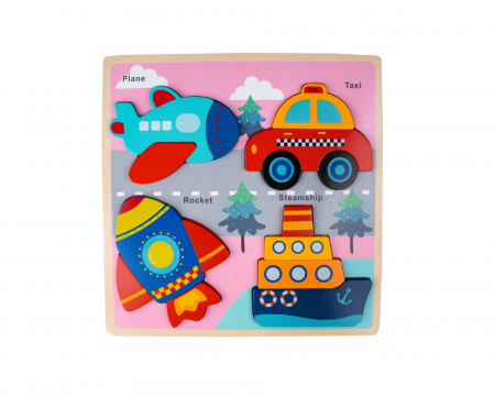 Jocuri si jucarii - Puzzle din lemn vehicule,16 piese, 30x30 cm