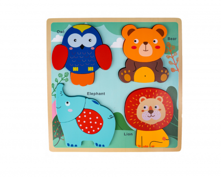 Jocuri si jucarii - Puzzle lemn cu animalute, 12 piese, 30x30cm