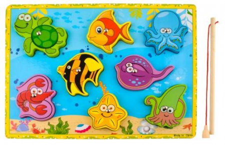 Puzzle-uri pentru copii - Puzzle lemn, tablita, pescuieste pesti, 8 piese