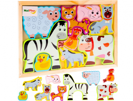 Puzzle-uri pentru copii - Puzzle din lemn , ferma animalelor, Gradina Zoologica
