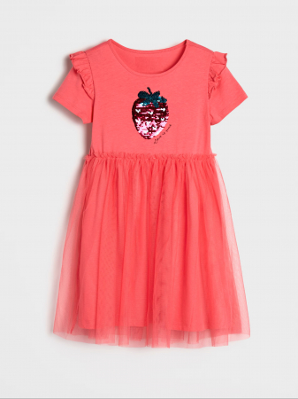 Rochite fete - Rochie bumbac cu fusta din tul model Capsunica