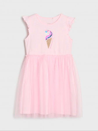 Rochite fete - Rochie bumbac cu fusta din tul Icecream Unicorn