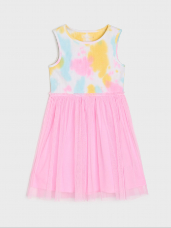 Rochite fete - Rochie bumbac cu fusta din tul model Tie-Dye
