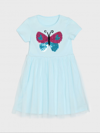 Rochite fete - Rochie bumbac cu fusta din tul model Fluture