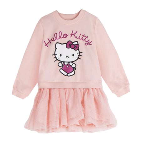 Rochite fete - Rochie bumbac cu maneca lunga si fusta din tulle , Hello Kitty
