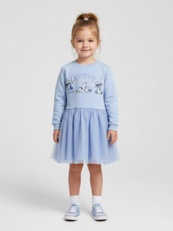 Rochite fete - Rochie bumbac cu maneca lunga si fusta din tulle , Lilo & Stitch