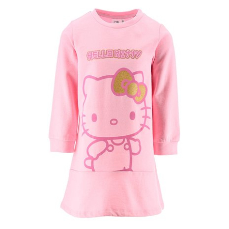 Rochite fete - Rochie bumbac cu maneca lunga si volan Hello Kitty