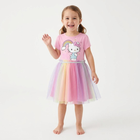 Rochii fete - Rochie de vara cu tul Hello Kitty