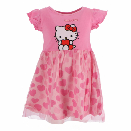 Rochite fete - Rochie de vara cu tul, Hello Kitty cu inimioare