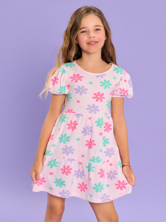 Rochite fete - Rochie din bumbac cu model flori