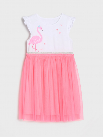 Rochite fete - Rochie bumbac cu fusta din tul Flamingo
