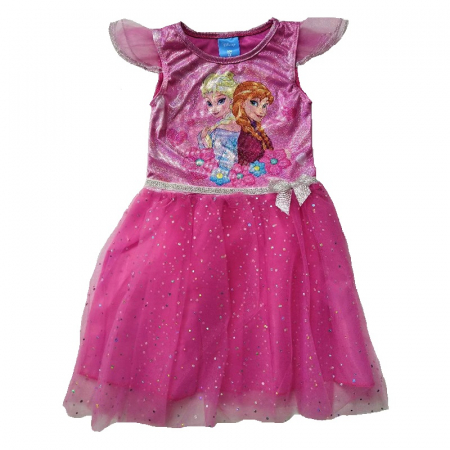 Rochie Frozen cu maneca scurta cu flori si sclipici [0]