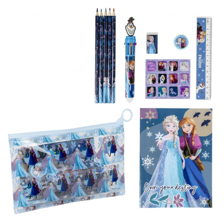Rechizite si papetarie - Set 11 rechizite, Frozen Disney cu penar, 22.0 X 14.0 X 0.5 Cm