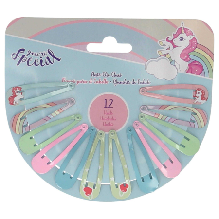 Accesorii par - Set 12 agrafe pentru copii, Unicorn , 5,5 cm