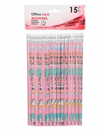 Totul pentru scoala - Set 15 creioane HB cu radiera Unicorn