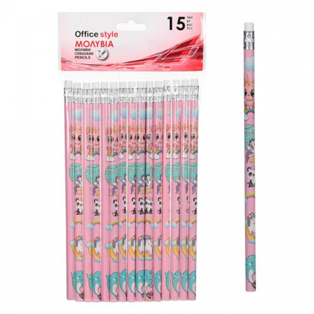 Set 15 creioane HB cu radiera Unicorn [1]