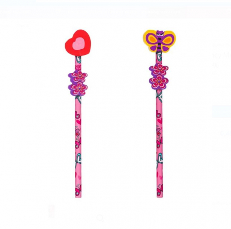 Totul pentru scoala - Set 2 creioane Fantezie cu guma de sters Topper Butterfly Heart
