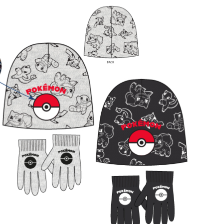 Sepci si caciuli copii - Set 2 piese iarna, caciula cu mot si manusi Pokemon