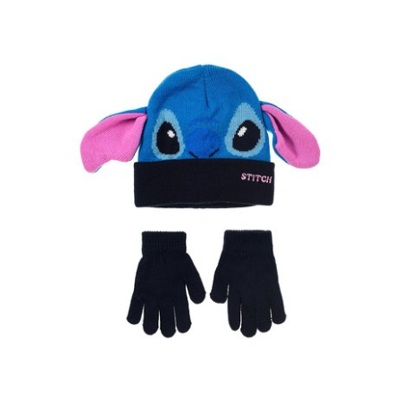 Accesorii imbracaminte copii - Set 2 piese iarna, caciula cu urechi si manusi Stitch