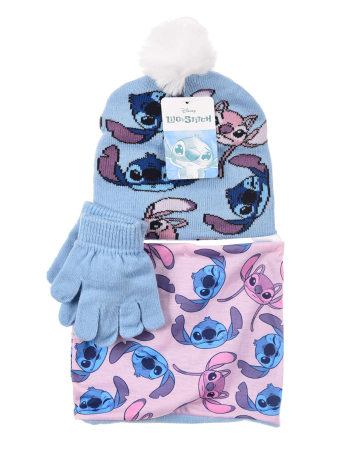 Accesorii imbracaminte copii - Set 3 piese iarna, caciula, guler si manusi Lilo & Stitch