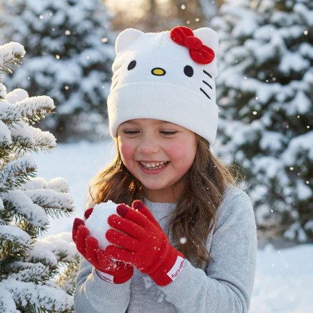 Sepci si caciuli copii - Set 2 piese pentru iarna din acril, caciula si manusi Hello Kitty