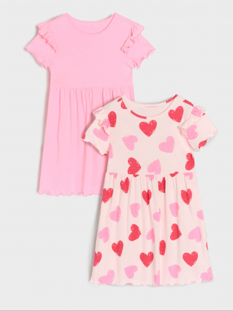 Rochite fete - Set 2 rochii bumbac cu maneca scurta Inimioare
