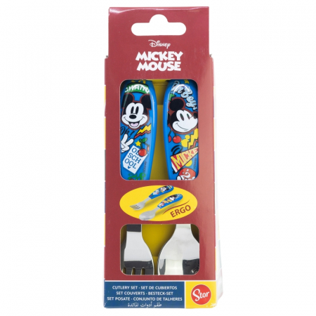Set 2 tacamuri ergonomice, furculita si lingura pentru copii Mickey True Champions 9.4 cm [1]