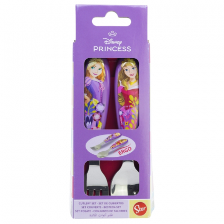 Set 2 tacamuri ergonomice, furculita si lingura pentru copii Printesele Curajoase 9.4 cm [1]