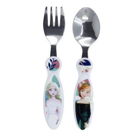 Articole hranire bebelusi - Set 2 tacamuri, furculita si lingura pentru copii Frozen Trust de Journey, 15.5 cm
